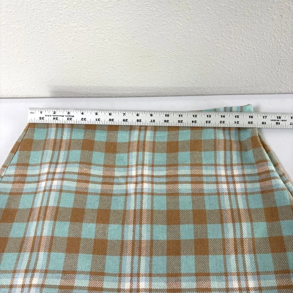 Talbots A Line Skirt‎ Womens Size 10 Blue Tan Plaid Side Zip Wool Blend Lined